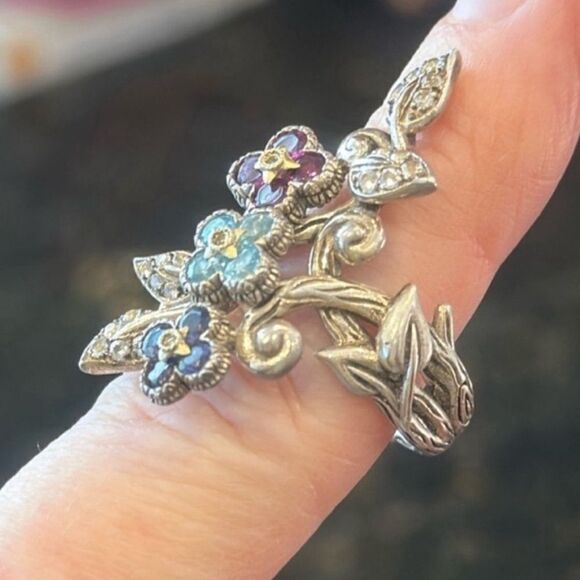 BARBARA BIXBY RING LOTUS FLOWER STATEMENT STERLING 925 RHODOLITE GEMS 7.5 EUC - Picture 5 of 16